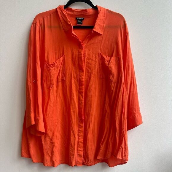 Torrid Womens Shirt Front Pockets Button Down Long Sleeve Orange Size 3 - Picture 1 of 6